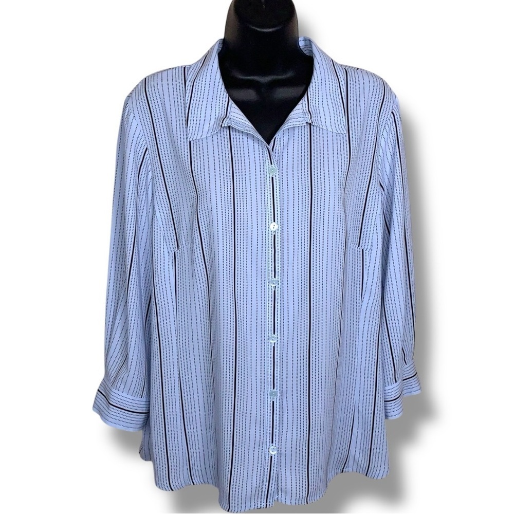 Large Covington Pastel Blue Black Striped Button Up Shirt Womens